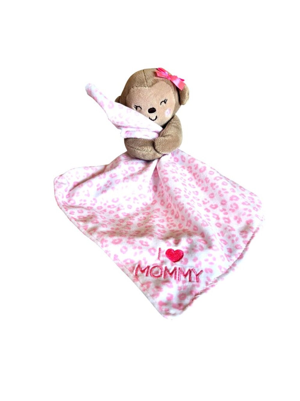 Carters Child of Mine I Love Mommy Monkey Lovey Security Blanket Silky Pink